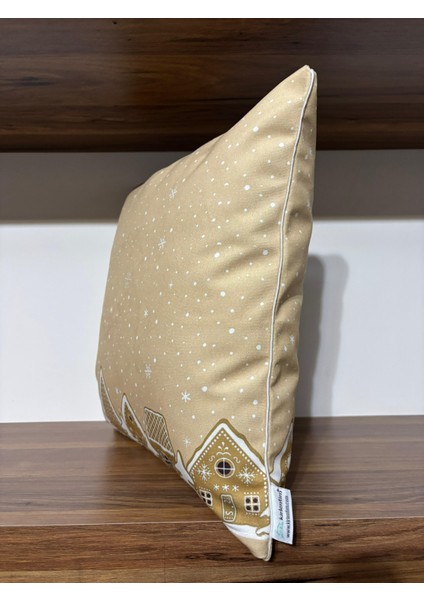 H1245 Bej Kurabiye Evler Kırlent Runner 3lü Kombin Set modelleri