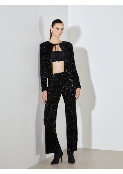 Yüksek Bel Pul Payetli Kadın Pantolon