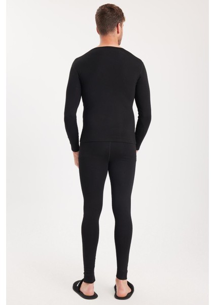 Erkek Slim Fit Dar Kesim Bisiklet Yaka Siyah Termal Alt Üst Takım