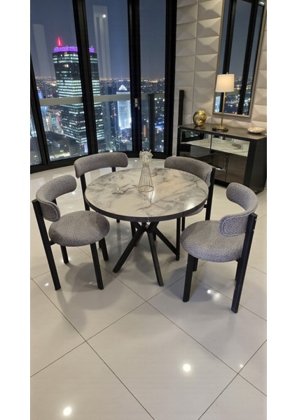 Mars Serisi 4’lü Sandalyeli Yuvarlak Yemek Masası Takımı