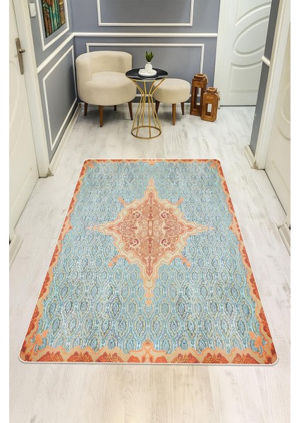 Vintage Desen Dijital Baskı Kaymaz Taban Halı H1078