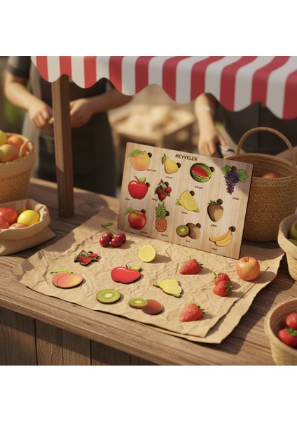 Eğitici ve Eğlenceli Ahşap Meyve Temalı Bul Tak Puzzle fiyatları