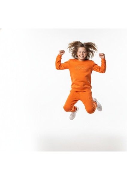 3 Iplik Çocuk Şardonlu Kabartmalı Baskı Turuncu Kombin 2 fırsatları