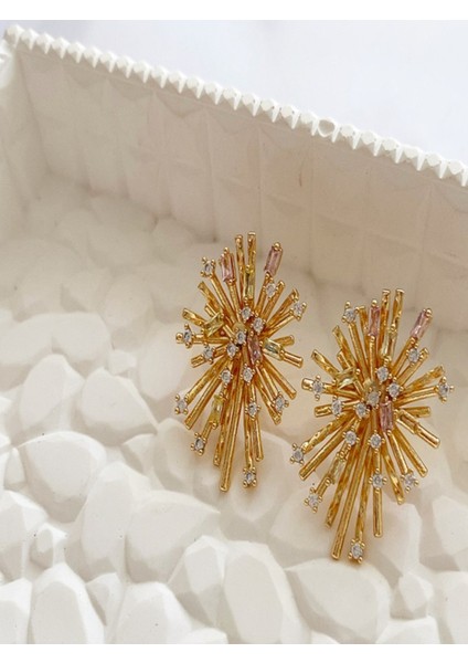 Zirkon Taşlı Fhavai Fişek Altın Kapmala Pole Küpe