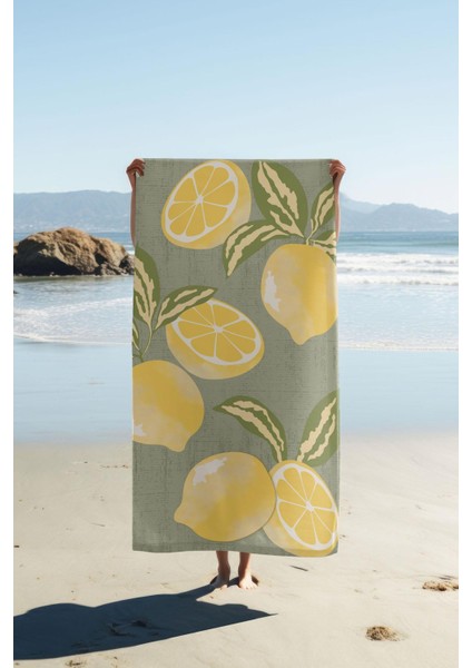 Dijital Baskı Plaj Deniz Havlusu Limon Desenli Peştamal HVL0084