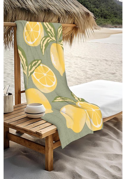 Dijital Baskı Plaj Deniz Havlusu Limon Desenli Peştamal HVL0084 modelleri
