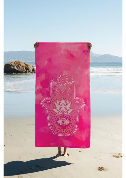 Dijital Baskı Plaj Deniz Havlusu Hamsa Lotus Mandala Desenli Peştamal HVL0218