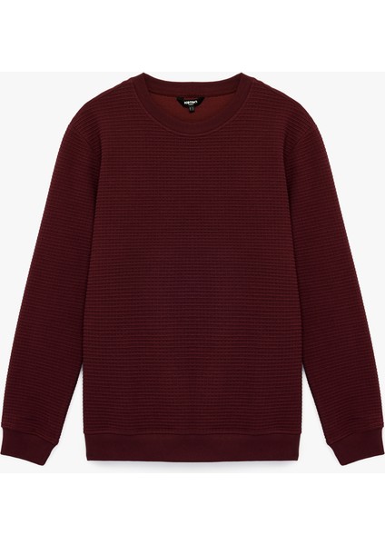 Regular Fit Uzun Kollu Dokulu Bisiklet Yaka Sweatshirt