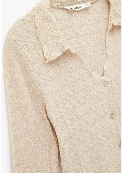 Slim Fit Uzun Kollu Düğmeli Dokulu Klasik Yaka Bluz modelleri