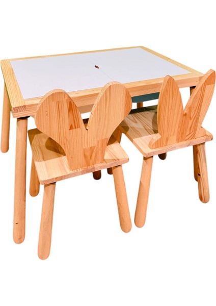 Ahşap Duyusal Çocuk Aktivite Masası Oyun Masası 2 Adet Ayı Sandalye