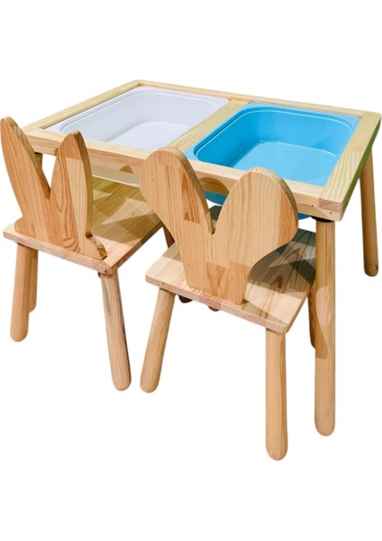 Ahşap Duyusal Çocuk Aktivite Masası Oyun Masası 2 Adet Ayı Sandalye modelleri