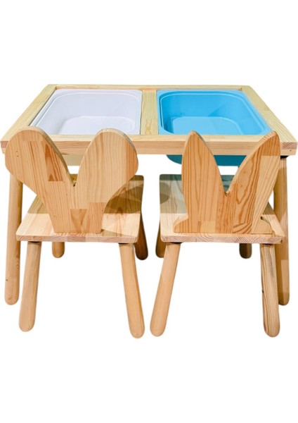 Ahşap Duyusal Çocuk Aktivite Masası Oyun Masası 2 Adet Ayı Sandalye fırsatları