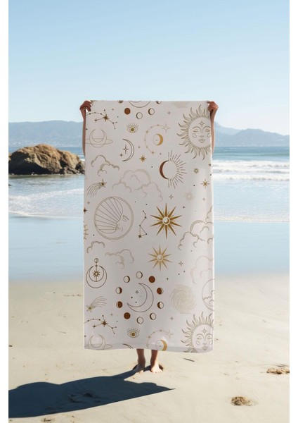 Dijital Baskı Plaj Deniz Havlusu Güneş ve Yıldız Desenli Peştamal HVL0083