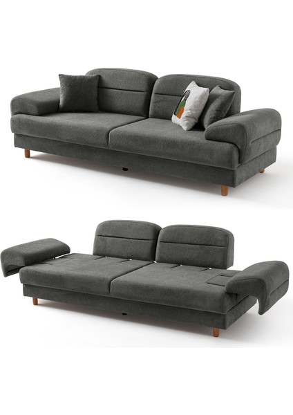 Lizbon Yataklı Sandıklı Koltuk Takımı 3+3+1+1 Antrasit