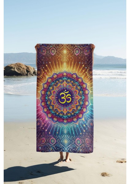 Dijital Baskı Plaj Deniz Havlusu Om Mandala Desenli Peştamal HVL0055
