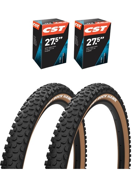 Cst 27.5x2.25 Rock Hawk Amber Yanak Iç Dış Lastik Seti – Ön Arka, Dağ Bisikleti Uyumlu