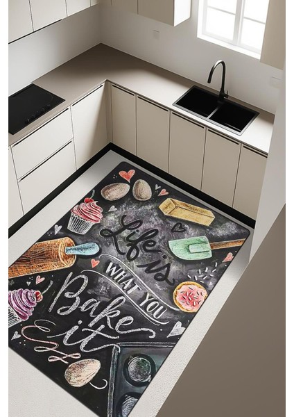 Mutfak Tezgahı Desenli Dijital Baskı Kaymaz Taban Mutfak Halısı H0058
