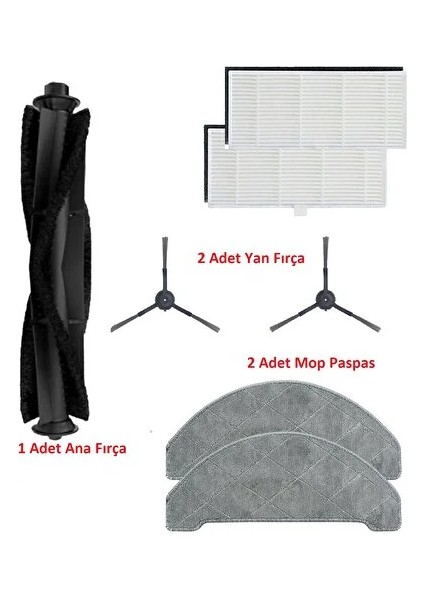 Viomi S9 Uyumlu Yedek Hepa Filtre Fırça Mop Seti