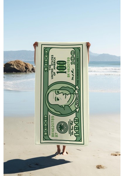 Dijital Baskı Plaj Deniz Havlusu Dolar Desenli Peştamal HVL0108