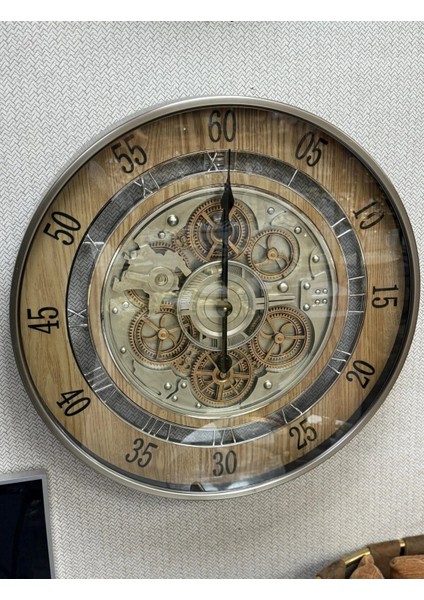 Sessiz Çarklı Metal Ahşap Duvar Saati 60 cm