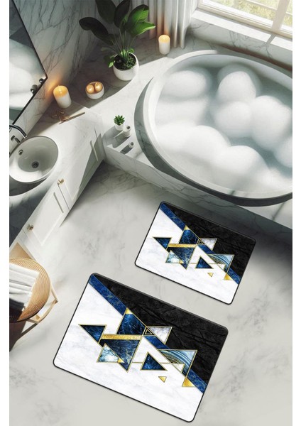 Yıkanabilir Kaymaz Tabanlı Modern Desenli 2'li Banyo Paspas Takımı BPS0027