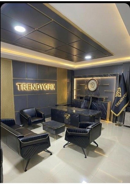 High-End Siyah Mermer Desenli Yönetici Makam Takımı ve Deri Ofis Oturma Grubu