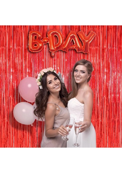 Kırmızı Renk Ekstra Metalize Parlak Saçaklı Arka Fon Perde Ithal A Kalite 1x2 Metre fiyatları