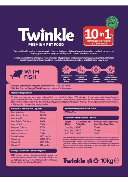 Balıklı Kısırlaştırılmış Kedi Maması 10KG 10X1 Sindirim ve Tüy Sağlığı Destekli Mama fiyatları
