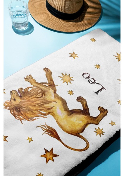 Dijital Baskı Plaj Deniz Havlusu Aslan Burcu Desenli Peştamal HVL0035 fiyatları