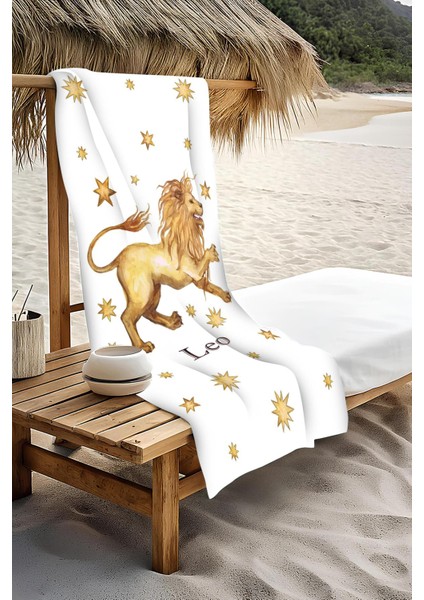 Dijital Baskı Plaj Deniz Havlusu Aslan Burcu Desenli Peştamal HVL0035 modelleri