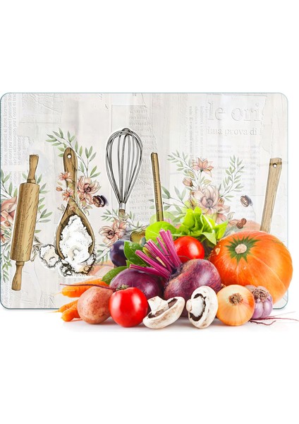 Cam Kesme Tahtası ve Sunumluk Kitchenware Desenli 20 x 30 cm