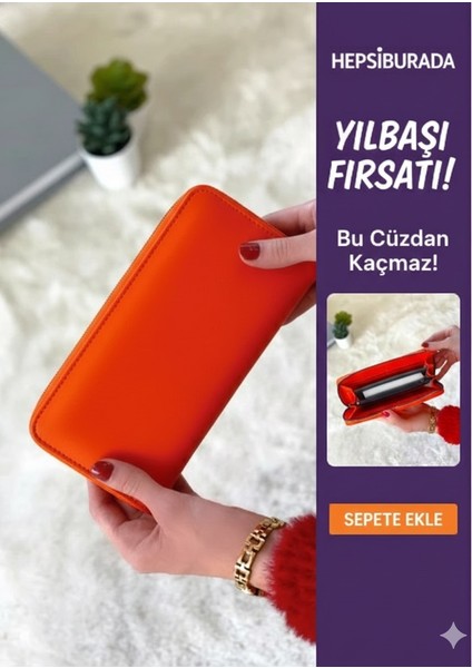 Kadın Nakit Para Bölmeli Turuncu Cüzdan fiyatları