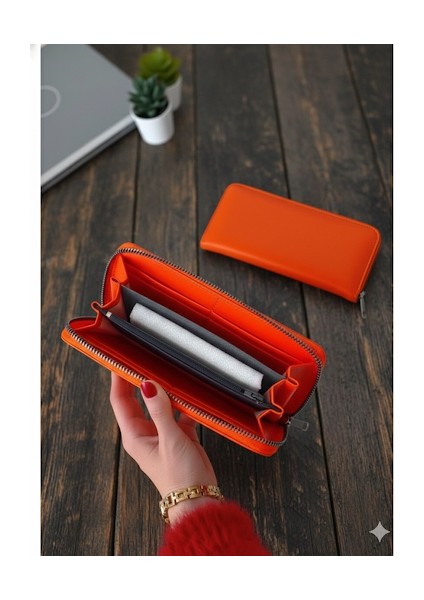 Kadın Nakit Para Bölmeli Turuncu Cüzdan modelleri