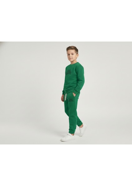 3 Iplik Çocuk Şardonlu Kabartmalı Baskı Yeşil Kombin 2