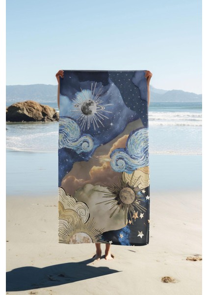 Dijital Baskı Plaj Deniz Havlusu Modern Desenli Peştamal (80X160 Cm) HVL0057