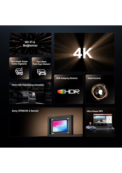A329S 4K 60FPS Wi-Fi 6 Hdr Sony Starvis 2 Sensör Gps'li SSD Destekli Araç Kamerası fiyatları