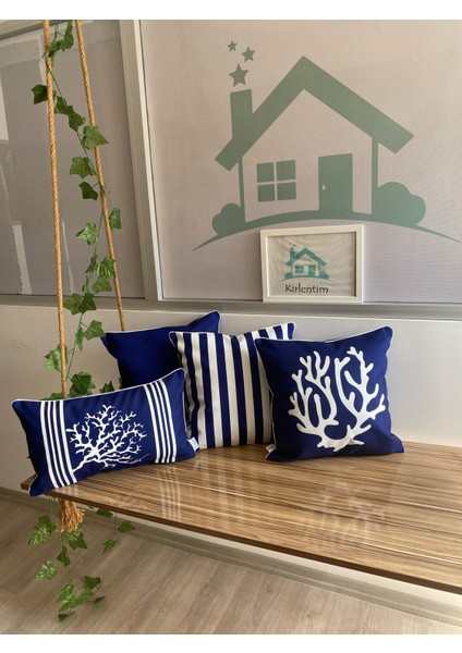 E461-E143-İNCE Çizgi-Düz Lacivert Beyaz Kırlent 4lü Kombin fiyatları