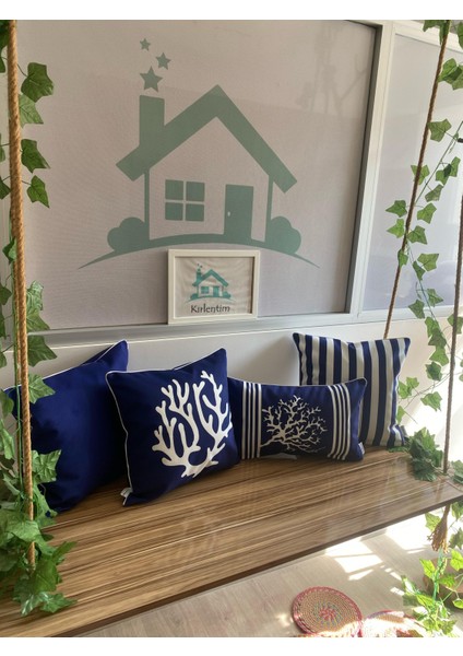 E461-E143-İNCE Çizgi-Düz Lacivert Beyaz Kırlent 4lü Kombin modelleri