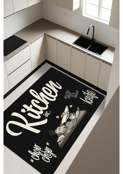 Kitchen Desenli Dijital Baskı Kaymaz Taban Mutfak Halısı H0033