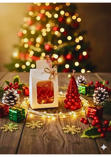 Noel Yılbaşı Temalı El Işi Mum Seti – Kırmızı Ağaç Figürlü Tasarım 2'li Ağaç Motifli fırsatları