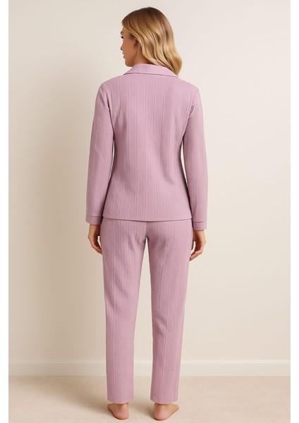 Kadın 0269 Önü Düğmeli Uzun Kol Pijama Takımı Lila fiyatları