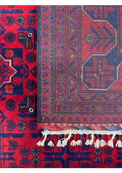 El Dokuma Afgan Halı Yıldız Desenli Bordo Renk 6 Metre Kare