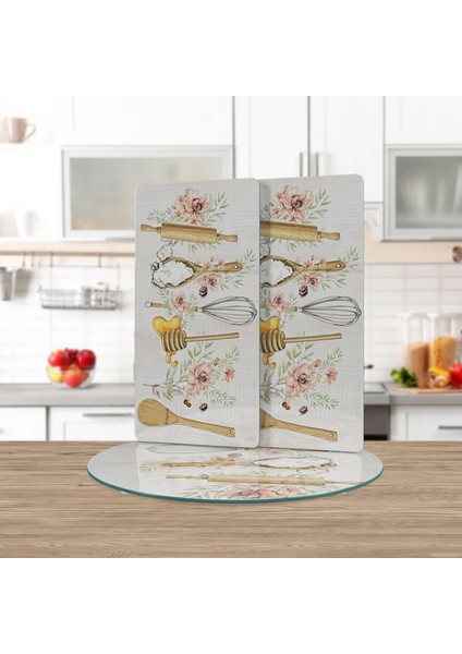 Cam Sunum Servis Tabağı 3'lü Yuvarlak Set Kitchenware Desenli fiyatları