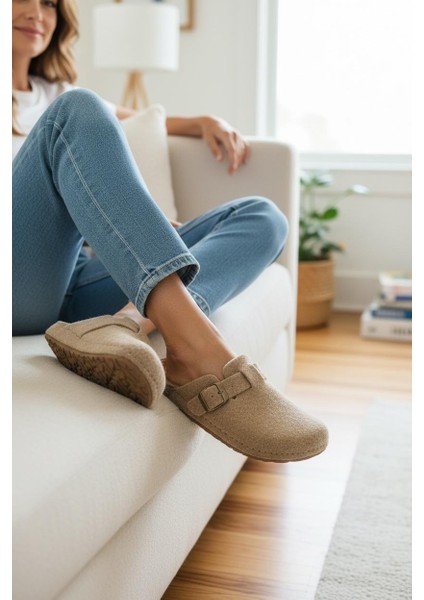 Tam Ortopedik Keçe Kadın Rahat ve Hafif Şık Bej Ev Terliği fiyatları