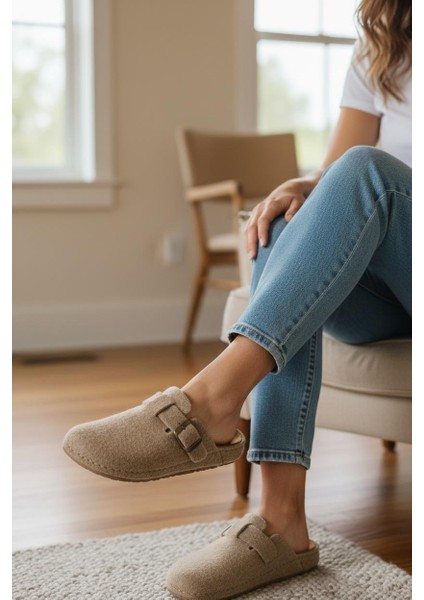 Tam Ortopedik Keçe Kadın Rahat ve Hafif Şık Bej Ev Terliği modelleri