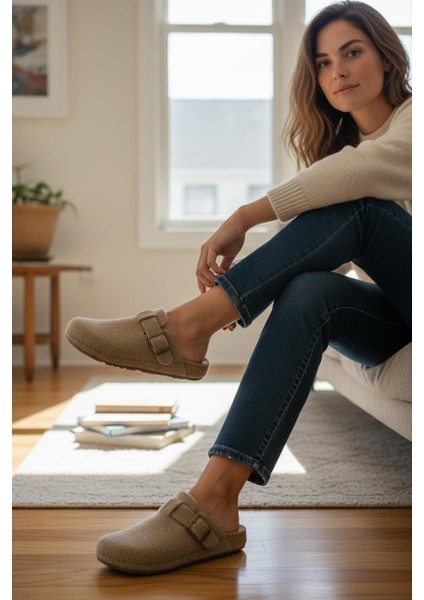 Tam Ortopedik Keçe Kadın Rahat ve Hafif Şık Bej Ev Terliği fırsatları