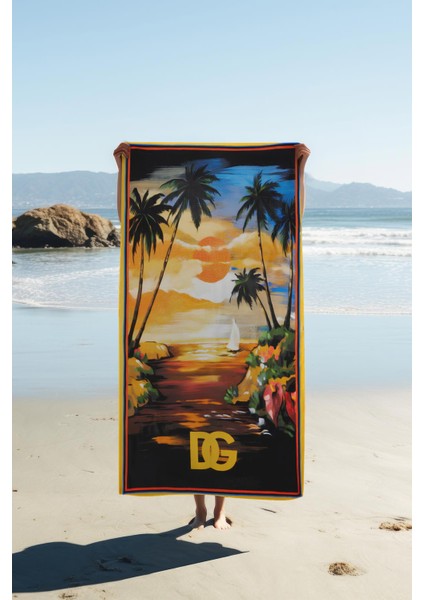 Dijital Baskı Plaj Deniz Havlusu Tropical Desenli Peştamal HVL0026