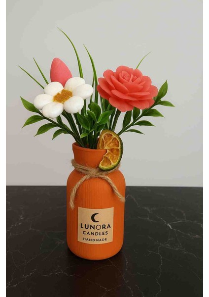 Vazo Cıcek Gorunumlu Mum-Soya Wax-Mum-Hedıye-Hedıyelık Mum-Dekoratıf Mum