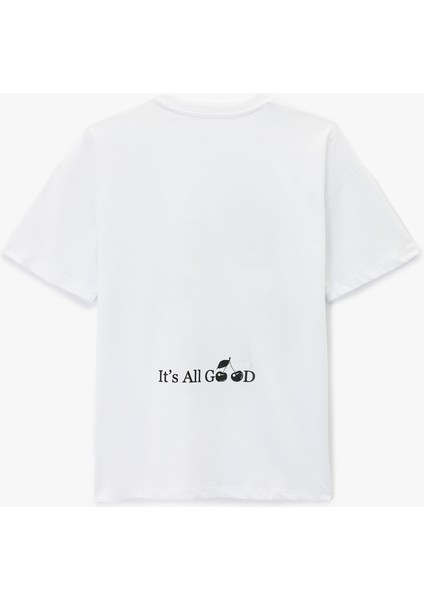 Kısa Kollu Bisiklet Yaka Arkası Kiraz Baskılı Oversize Tişört fırsatları