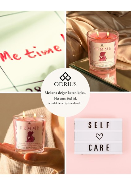 FEMME Kokulu Mum – Bergamot, Gül & Yasemin – Feminen ve Çekici Atmosfer – Kalıcı Mum – Soya & Hindistan Cevizi Bazlı ve Rafine Mineral ile Zenginleştirilmiş Özgün Mum Karışımı – 150 Gram - ODRIUS indirimleri